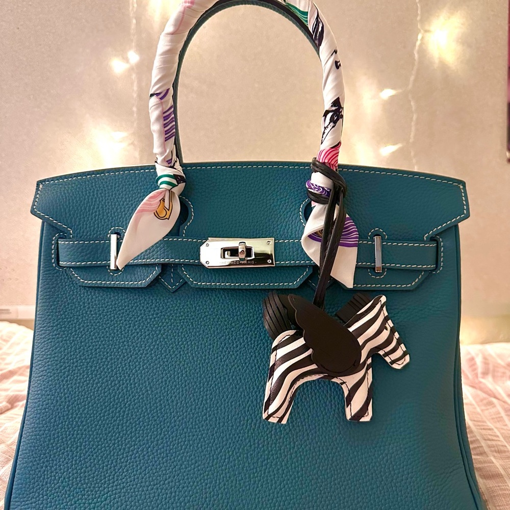 Elegant Teal Handbag with Scarf Accent